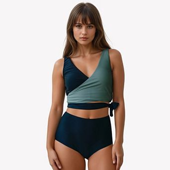 Women's Emery 2 pc Wrap Style Swim Set With Reversible Top and High-Waisted Bottom