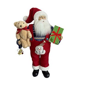Santa with Teddy Bear & Gift Box Christmas Ornament
