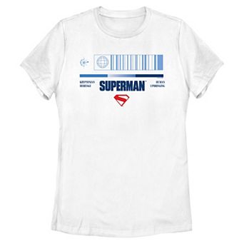 Juniors' DC Comics Superman Barcode Kryptonian Heritage Human Upbringing Graphic Tee