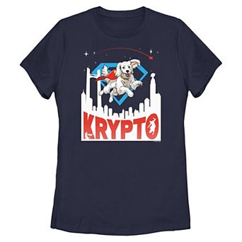 Juniors' DC Comics Superman Krypto In Flight Over Metropolis Skyline Graphic Tee