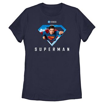 Juniors' DC Comics Superman In Flight Cloud Filled Shield Graphic Tee