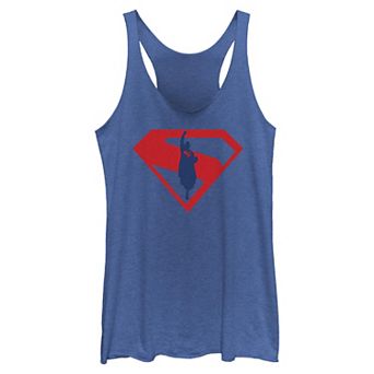 Juniors' DC Comics Superman Flying Through Shield Tri-Blend Racerback Tank Top