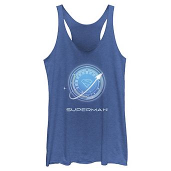 Juniors' DC Comics Superman In Flight Shield Stamp Tri-Blend Racerback Tank Top