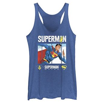 Juniors' DC Comics Superman Look Up In The Sky Poster Tri-Blend Racerback Tank Top