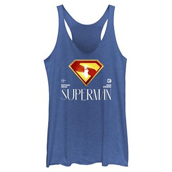 Juniors' DC Comics Superman Classic Shield Kryptonian Heritage Human Upbringing Tri-Blend Racerback Tank Top
