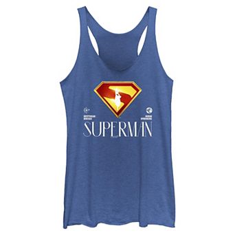 Juniors' DC Comics Superman Classic Shield Kryptonian Heritage Human Upbringing Tri-Blend Racerback Tank Top