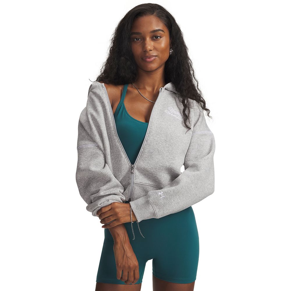 Women's Under Armour Rival Fleece Script Cropped Full Zip-Up Hoodie