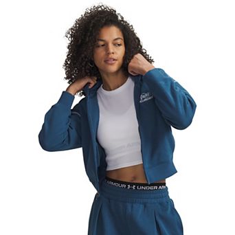 Women's Under Armour Rival Script Cropped Full Zip-Up Hoodie