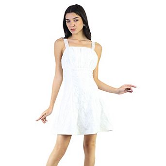 Women's Sleeveless Square Neck Pleated Mini Skater Floral Lace Dress