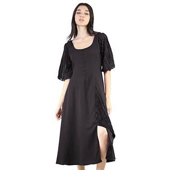 Women's Scoop Neck Bell Sleeves Side Slit Midi Dress Party Casual