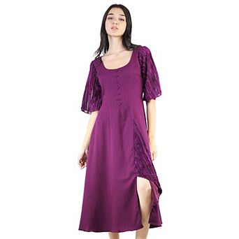 Women's Scoop Neck Bell Sleeves Side Slit Midi Dress Party Casual