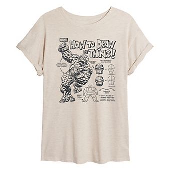 Juniors' Marvel The Fantastic Four How To Draw The Thing Oversized Tee