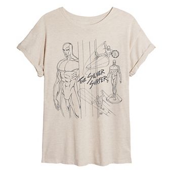 Juniors' Marvel The Fantastic Four Silver Surfer Sketch Oversized Tee