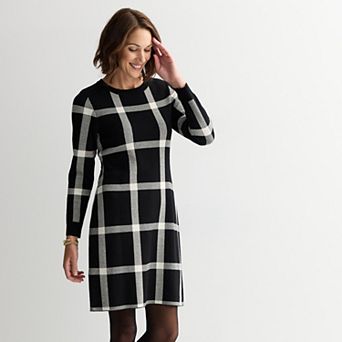 Women's Sandra Darren Long Sleeve Plaid Pattern Dress