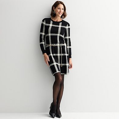 Women's Sandra Darren Long Sleeve Plaid Pattern Dress