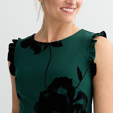 Women's Sandra Darren Velvet Burnout Flutter Sleeve Dress