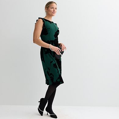 Women's Sandra Darren Velvet Burnout Flutter Sleeve Dress