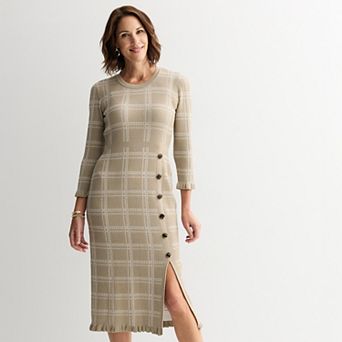 Women's Sandra Darren Three-Quarter Sleeve Window Pane Sweater Dress