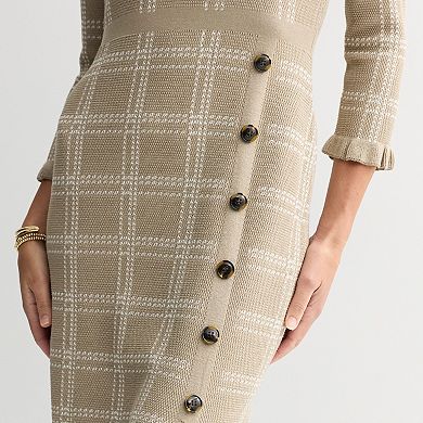 Women's Sandra Darren Three-Quarter Sleeve Window Pane Sweater Dress