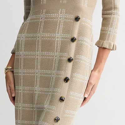 Women's Sandra Darren Three-Quarter Sleeve Window Pane Sweater Dress