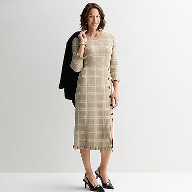 Women's Sandra Darren Three-Quarter Sleeve Window Pane Sweater Dress
