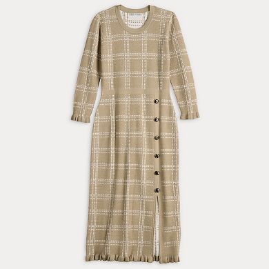Women's Sandra Darren Three-Quarter Sleeve Window Pane Sweater Dress
