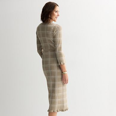 Women's Sandra Darren Three-Quarter Sleeve Window Pane Sweater Dress