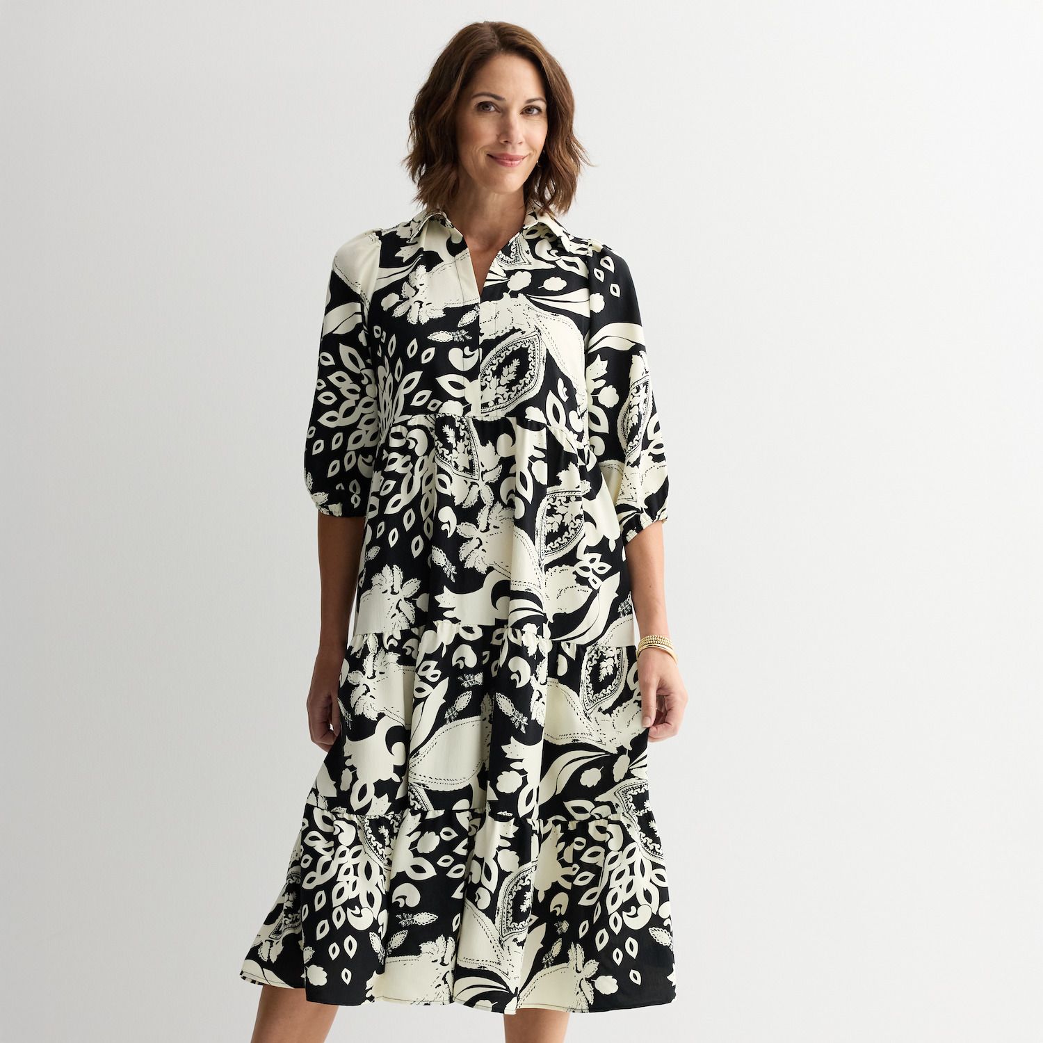 Женские платья Sandra Darren Flowy Three-Quarter Sleeve Shirtdress