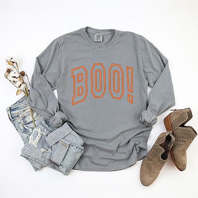 Embroidered Boo Arched Garment Dyed Long Sleeve