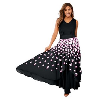 Jessica London Women's Plus Size Petite Georgette Flyaway Maxi Dress