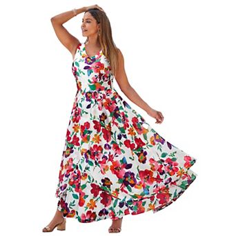 Jessica London Women's Plus Size Petite Georgette Flyaway Maxi Dress