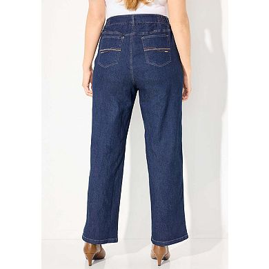 Catherines Women's Plus Size Petite Right Fit Curvy Wide Leg Jean
