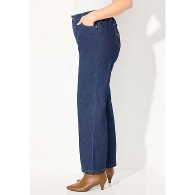 Catherines Women's Plus Size Petite Right Fit Curvy Wide Leg Jean