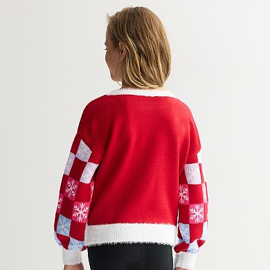 Girls 6-18 33 Degrees Long Sleeve Teddy Bear Graphic Pullover in Regular & Plus Size