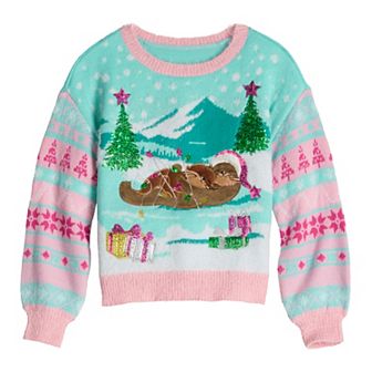 Girls 6-18 33 Degrees Long Sleeve Otter Cuddles Crewneck Sweater in Regular & Plus Sizes
