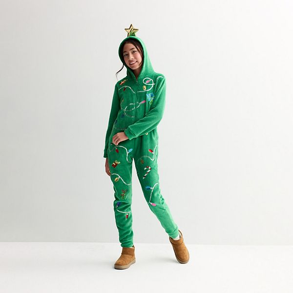 Girls 7-18 33 Degrees Long Sleeve Christmas Tree Bodysuit in