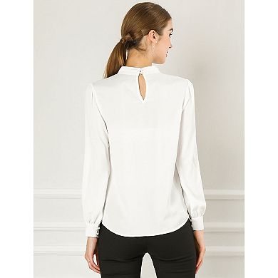 2 Packs Women's Keyhole Stand Collar Pleated Back Button Blouse Tops