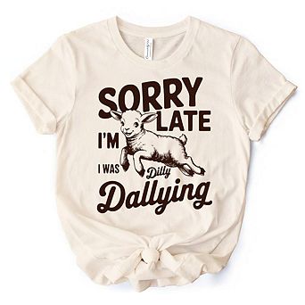 Sorry I'm Late Funny Lamb T-Shirt, Retro Dilly Dallying Tee for Quirky Women