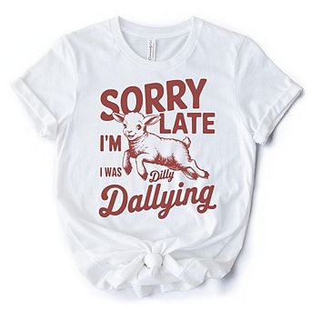 Sorry I'm Late Funny Lamb T-Shirt, Retro Dilly Dallying Tee for Quirky Women