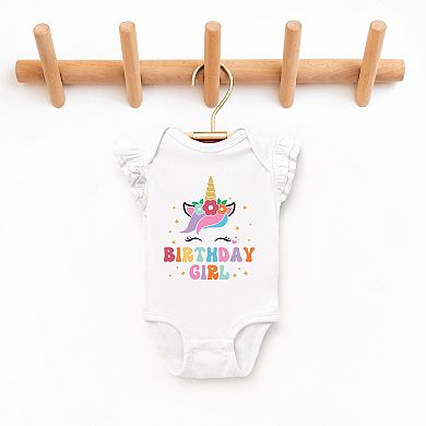 The Juniper Shop Birthday Girl Unicorn Flutter Sleeve Bodysuit
