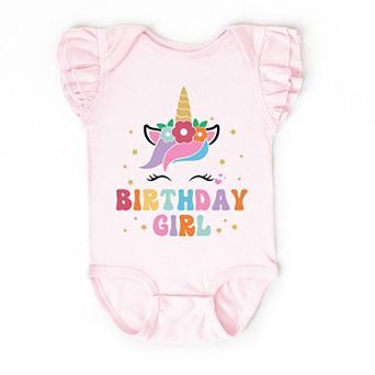 The Juniper Shop Birthday Girl Unicorn Flutter Sleeve Bodysuit