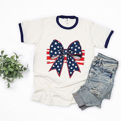 Coquette Patriotic Bow - Women's Ringer Graphic T-Shirt