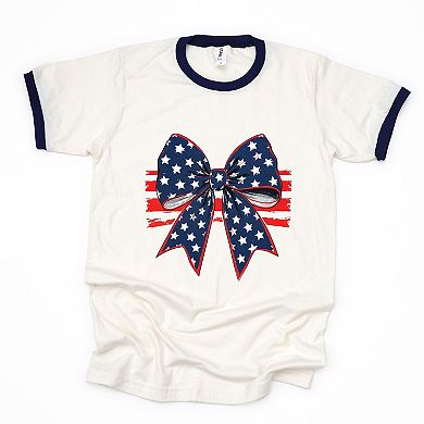 Coquette Patriotic Bow - Women's Ringer Graphic T-Shirt