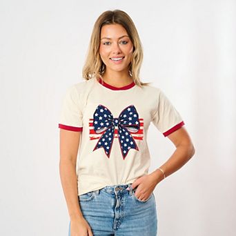 Coquette Patriotic Bow - Women's Ringer Graphic T-Shirt