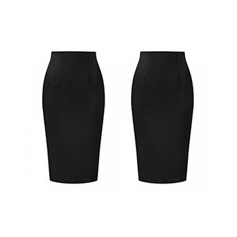 2 Packs Women's Elegant Pencil Skirt High Waist Split Hem Work Bodycon Business Skirts