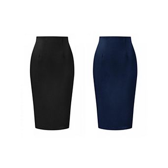 2 Packs Women's Elegant Pencil Skirt High Waist Split Hem Work Bodycon Business Skirts