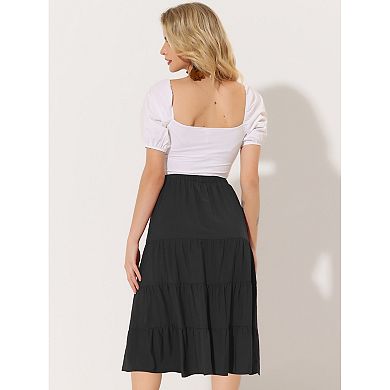 2 Packs Women's A-Line Tiered Pockets Midi Long Skirt