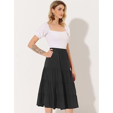 2 Packs Women's A-Line Tiered Pockets Midi Long Skirt