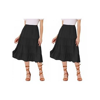 2 Packs Women's A-Line Tiered Pockets Midi Long Skirt