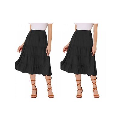 Allegra K Women's Elegant Side Slit Ruffle Trim Skirt - Below Knee Length, Elastic Back Waist, Office Or Casual Wear